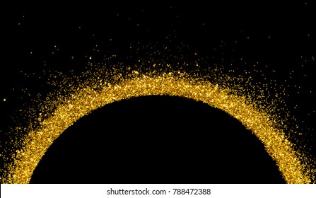 Gold Glitter On Black Background With Copy Space, Half Circle Golden