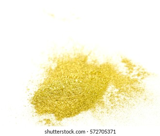   Gold Glitter Powder On White Background