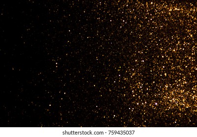 Gold Glitter Vintage Lights Texture Background Christmas. Defocused