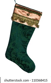 Gold And Green Satin Fringe Victorian Christmas Stocking