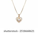 Gold Heart Pendant Necklace features a double heart design adorned with sparkling stones, elegantly suspended on a delicate chain for a charming and romantic accessory choice.