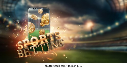 Gold inscription Sports Betting smartphone the background the stadium  Bets  sports betting  bookmaker  Mixed media 