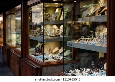 Gold Jewelery Shop On Gold Bridge In Florence, Italy