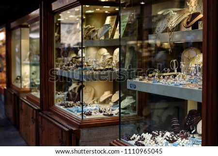 Gold jewelery shop on Gold Bridge in Florence, Italy