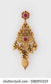 Gold Jewellery, Earring On White Background