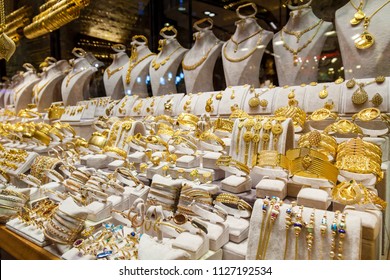 Gold Jewelry disposed in a store in Grand Bazaar, Istanbul