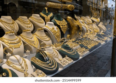 Gold Jewelry at the Grand Bazaar in Skopje, North Macedonia.

