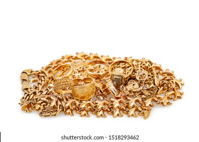  Gold Jewelry Pile Isolated On White Background