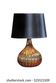 Gold Lamp With Black Shade Isolated With Clipping Path Included