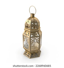gold Lantern With Candle, golden Ramadan Lantern, metalic gold fanous ramadan, 3d old Lantern isolated on white background - Shutterstock ID 2268960681