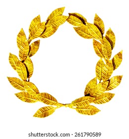 Gold Laurel Wreath Isolated On White.