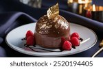 Gold Leaf Chocolate Mousse
A rich, velvety chocolate mousse topped with a delicate layer of shimmering gold leaf. Luxuriously smooth, this decadent dessert melts in your mouth with every bite.