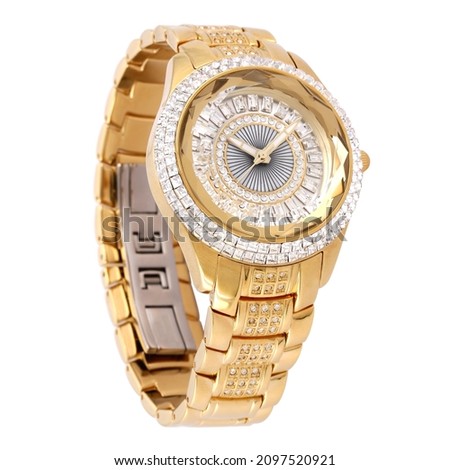 Gold Luxury watch isolated on white background. With clipping path for artwork or design.