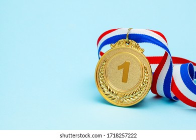 Gold Medal. First Place Award With Ribbon.