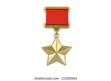 Gold Medal Of The Hero Of The Soviet Union On A White Background.