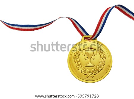 Gold medal with ribbon isolated on white background