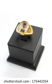 Gold Men's Ring With Precious Blue Stones