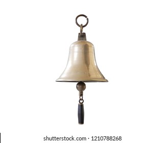 Gold metal bell isolated on white background with clipping path
