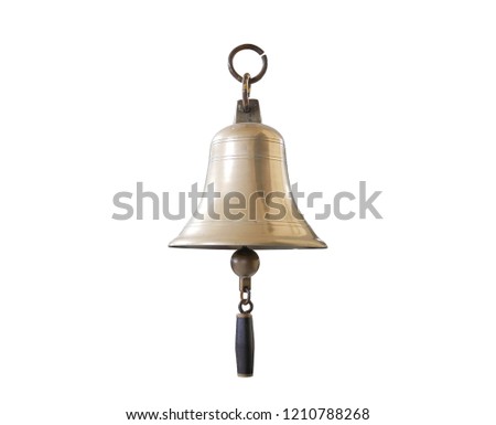 Gold metal bell isolated on white background with clipping path
