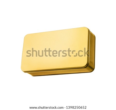 Gold metal box isolated on white background.