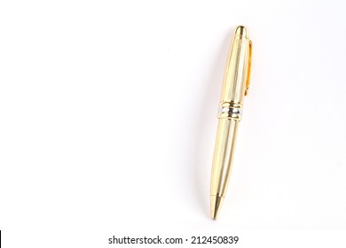 Gold Metal Pen Isolated On White Background.