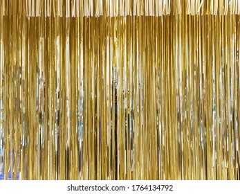 Gold Metallic Tinsel Shiny Curtain Hanging Backdrops For Birthday And Weddings