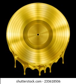 Gold Molten Or Melted Record Music Disc Award Isolated On Black