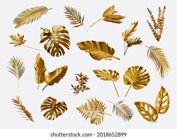 Gold monstera leaves plant frame isolated on a white background. top view. copy space. abstract. - Powered by Shutterstock