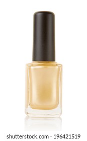 Gold Nail Polish Bottle Isolated On White, Clipping Path Included