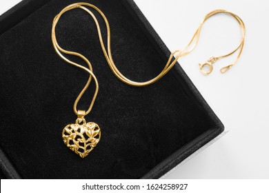 Gold Necklace Carved Heart Shaped Pendant Stock Photo (Edit Now 