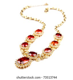 Gold Necklace With Gems Isolated