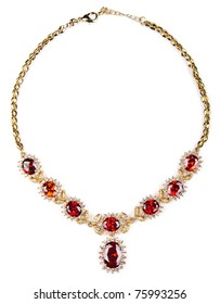 Gold Necklace With Gems Isolated