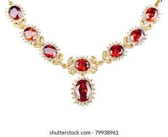 Gold Necklace With Gems Isolated