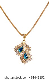 Gold Necklace With Gems Isolated