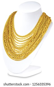 Gold Necklace Isolated From White Background.