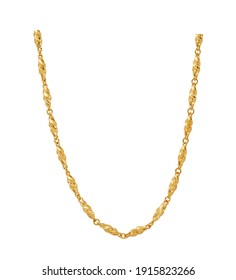 A Gold Necklace On The White Background.