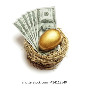 Gold Nest Egg And Money Concept For Retirement Savings And Financial Planning