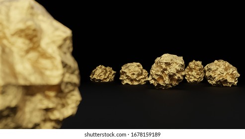 Gold nugget with blur foreground isolated on blackground