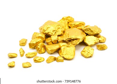 Gold Nugget Grains Isolated On White Background.