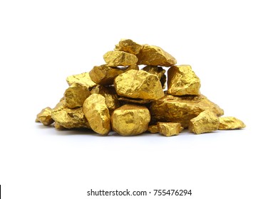 Gold Nugget Grains Isolated On White Background.