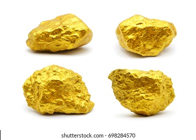 Gold Nugget Grains On White Background.