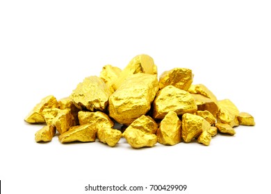 Gold Nugget Grains On White Background.