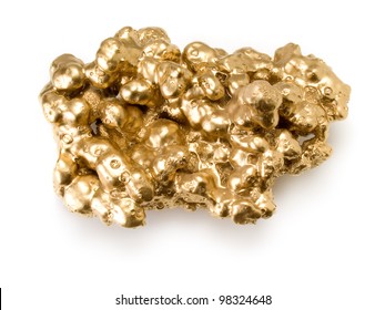 Gold Nugget Isolated On White Background.