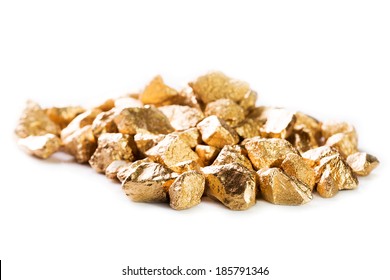 Gold nuggets isolated on white background.
