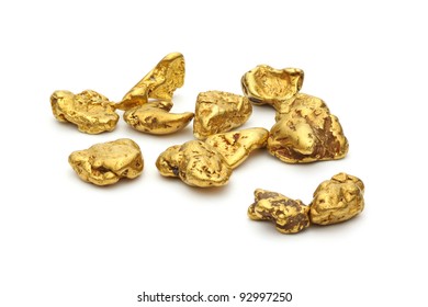 Gold nuggets white background - Shutterstock ID 92997250
