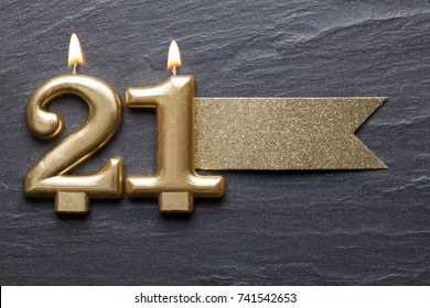 Gold Number 21 Celebration Candle With Glitter Label