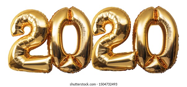 Gold Numbers Balloons On A White Background, 2020 Happy New Year