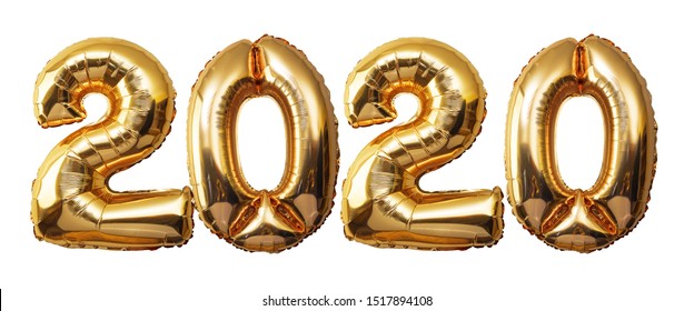 Gold Numbers Balloons On A White Background, 2020 Happy New Year