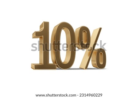 Gold one hundred percent isolated on white. Hundred 10 percent concept. 3d rendering