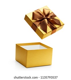 Gold Open Gift Box Isolated On White Background